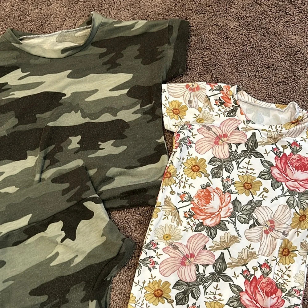 Babygirl 12/18m small shop handmade top & bummies camo set and floral dress